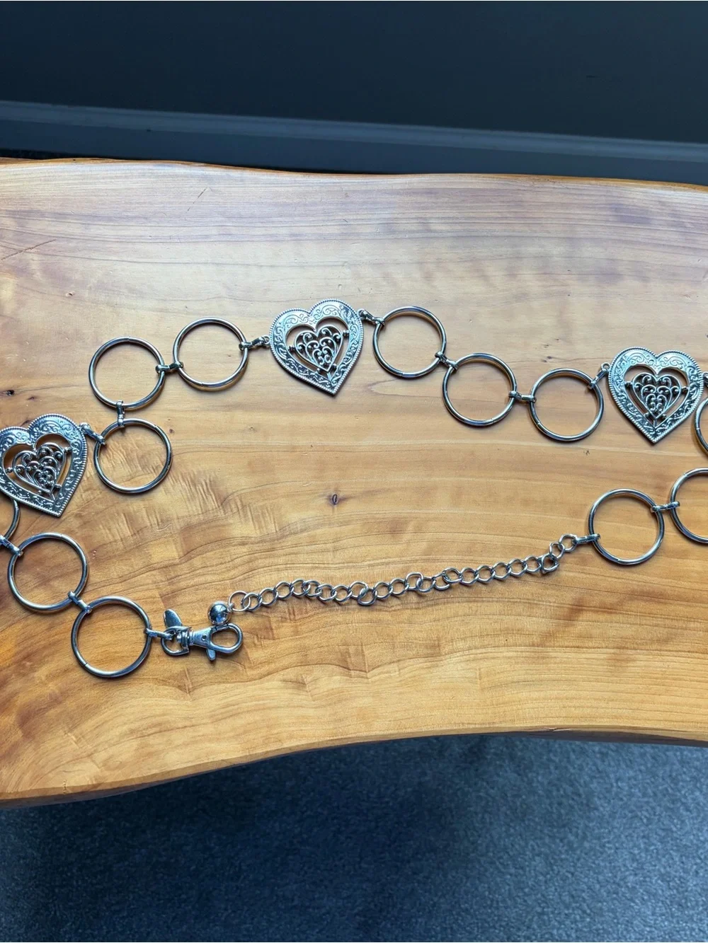Silver Heart-Link Ring Chain Belt for Women